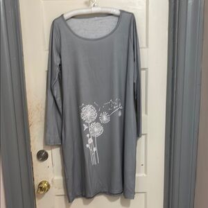 Gray Midi Dress with Dandelion Print